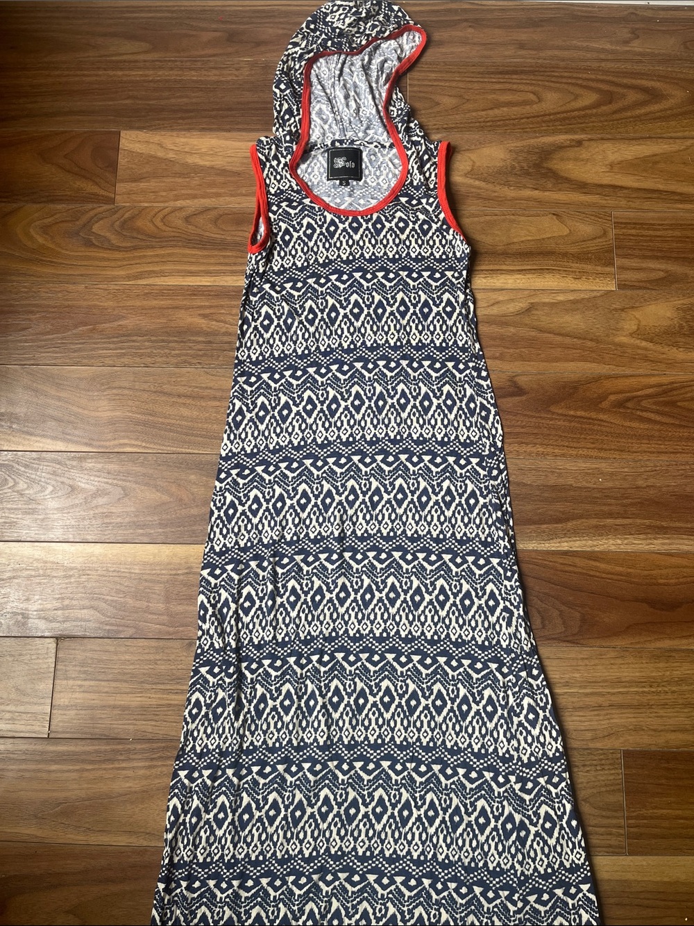 solo Navy & White Hooded Maxi Dress with Orange Trim Summer Beach Long